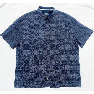 Nat Nast Shirt Mens Large Silk Blend Blue Geometric Button Up Short Sleeve‎ Dad